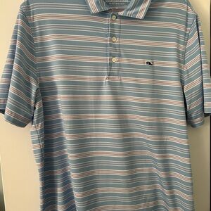 Vineyard Vines Light Blue and Pink Striped Polo